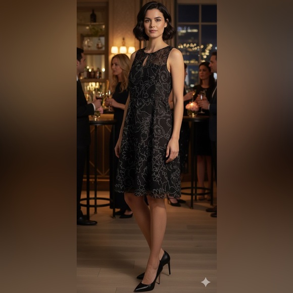 White House Black Market Dresses & Skirts - White House Black Market Floral Sheer Overlay Dress, Size 14